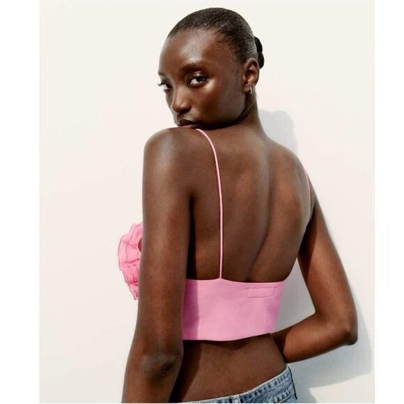 NWT Zara pink voluminous heart ruffle crop tank top medium m - Picture 5 of 10